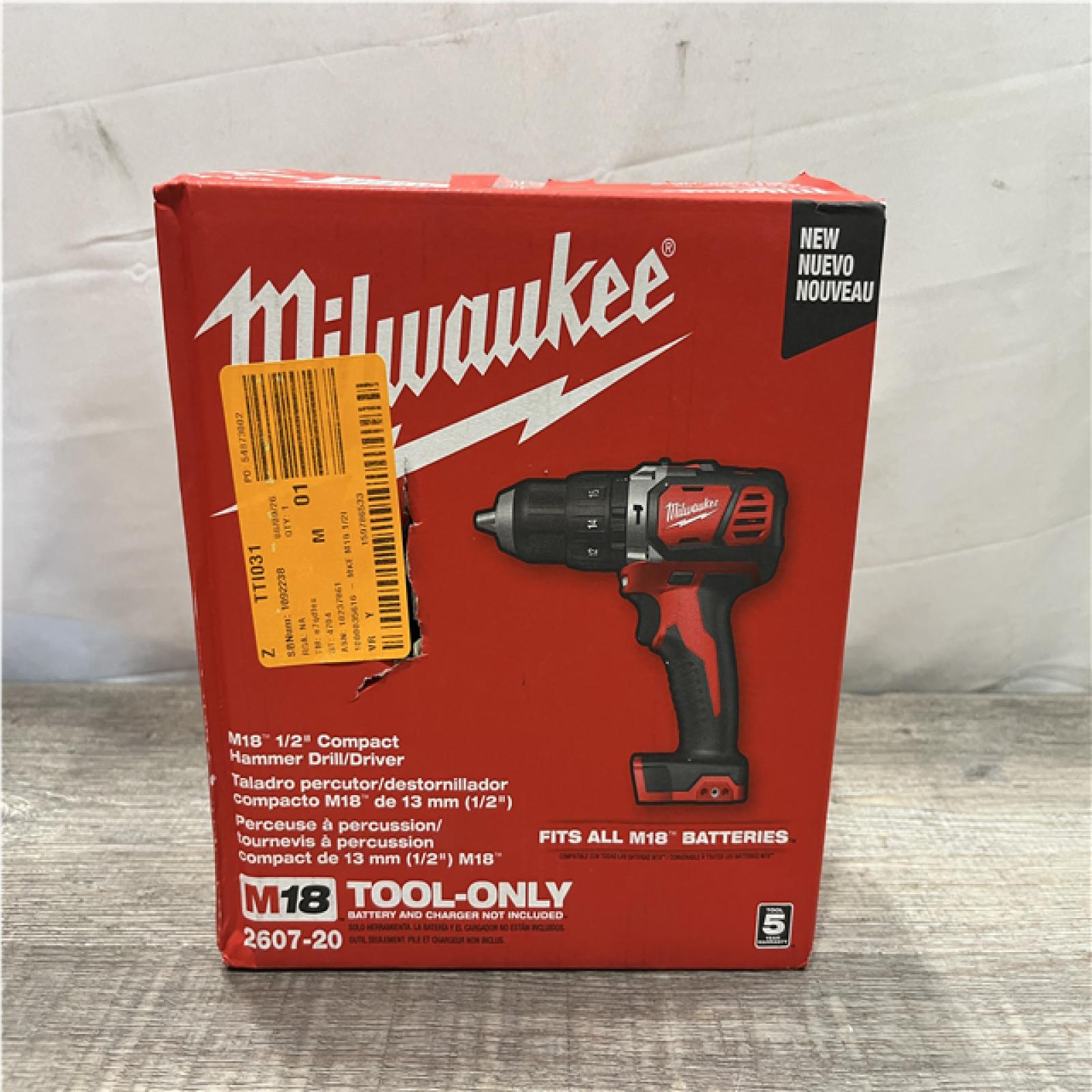 NEW - Milwaukee 18V Lithium-Ion Cordless 1/2 in. Hammer Drill/Driver (Tool-Only)