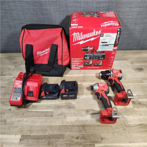HOUSTON LOCATION - AS-IS M18 18-Volt Lithium-Ion Brushless Cordless Compact Hammer Drill/Impact Combo Kit (2-Tool) with (2) Batteries, Bag