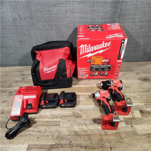 HOUSTON LOCATION - AS-IS Milwaukee M18 18V Lithium-Ion Brushless Cordless Compact Drill/Impact Combo Kit (2-Tool) W/(2) 2.0 Ah Batteries  Charger & Bag