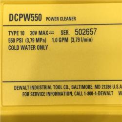AS-IS DEWALT 20V MAX 550 PSI 1.0 GPM Cold Water Cordless Power Cleaner with 4-Nozzles (Tool Only)