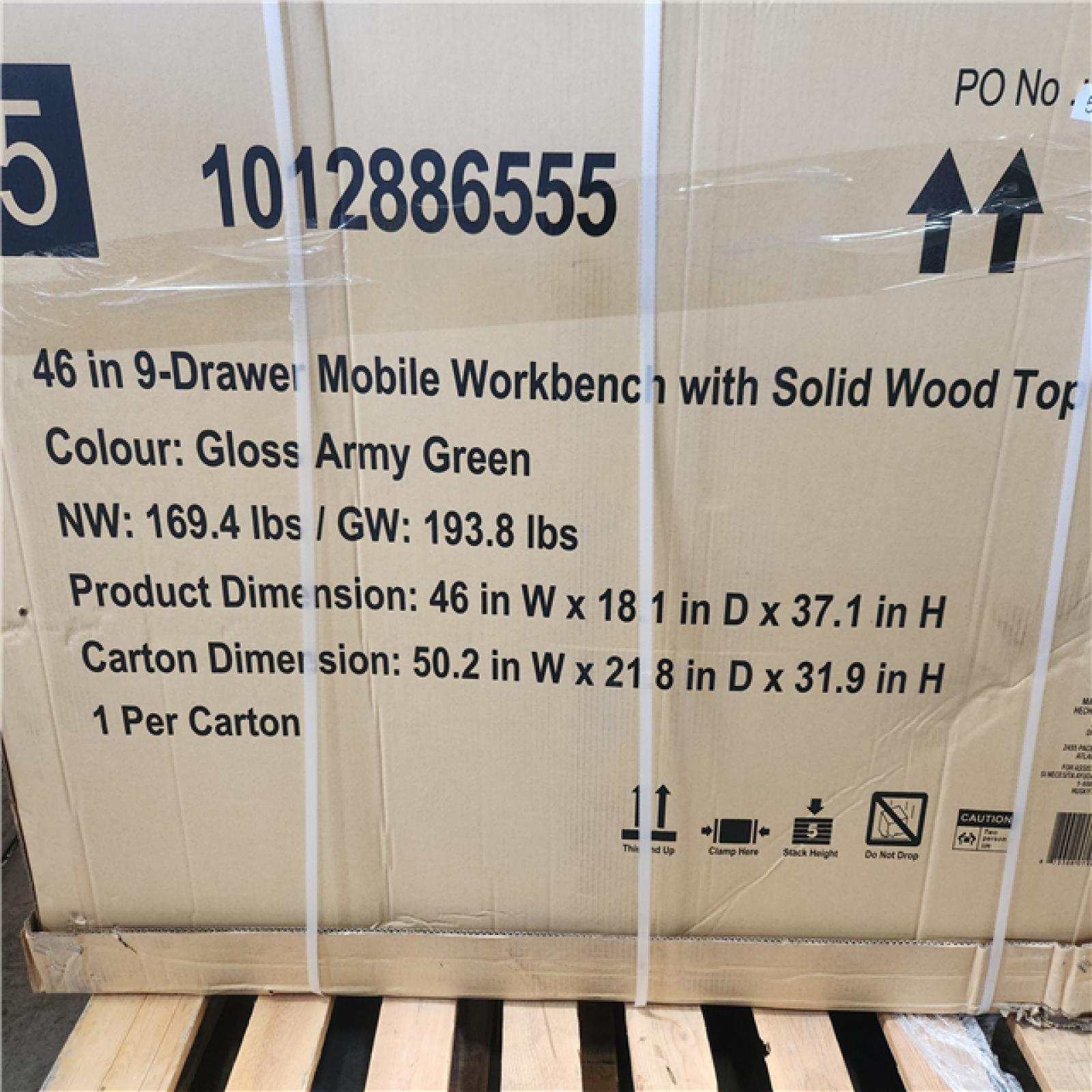 Phoenix LIKE NEW Husky 46 in. W x 18.1 in. D 9-Drawer Army Green Mobile Workbench Cabinet with Solid Wood Top