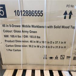 Phoenix LIKE NEW Husky 46 in. W x 18.1 in. D 9-Drawer Army Green Mobile Workbench Cabinet with Solid Wood Top