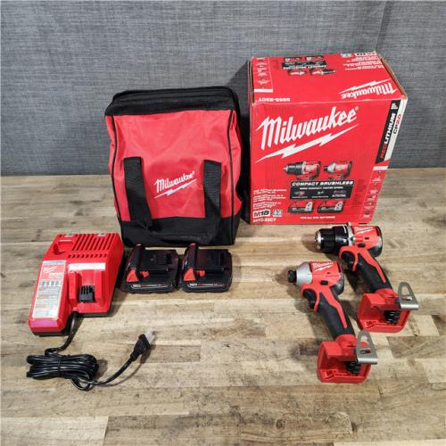 HOUSTON LOCATION - AS-IS Milwaukee M18 18V Lithium-Ion Brushless Cordless Compact Drill/Impact Combo Kit (2-Tool) W/(2) 2.0 Ah Batteries  Charger & Bag
