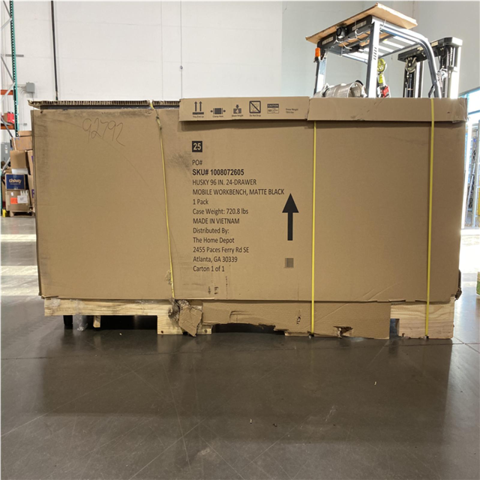 DALLAS LOCATION-AS-IS Husky Tool Storage Heavy Duty 96 in. W x 24 in. D Matte Black Mobile Workbench Cabinet with Stainless Steel Top