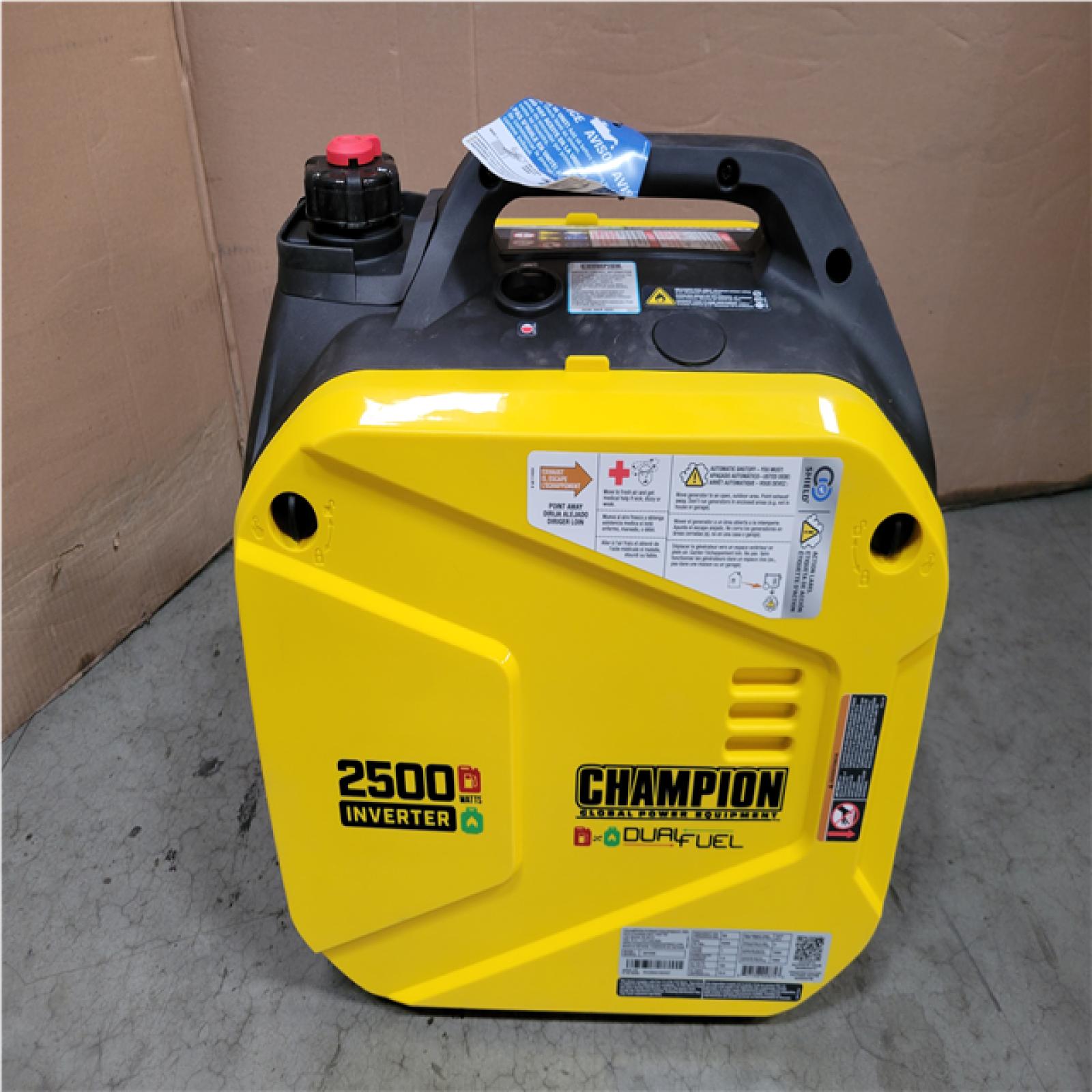CALIFORNIA AS-IS CHAMPION 2500/1850-Watt Recoil Start Gasoline/Propane Powered Dual Fuel Inverter Generator with Quiet Technology and CO Shield
