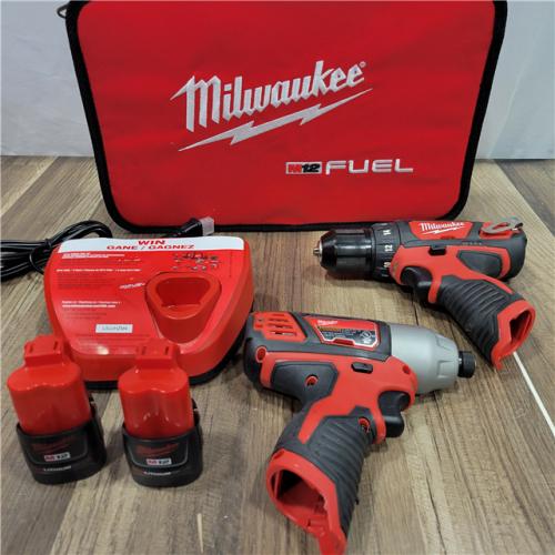 AS-IS  Milwaukee M12 12V Lithium-Ion Cordless Drill Driver/Impact Driver Combo Kit with Two 1.5Ah Batteries, Charger and Bag (2-Tool)