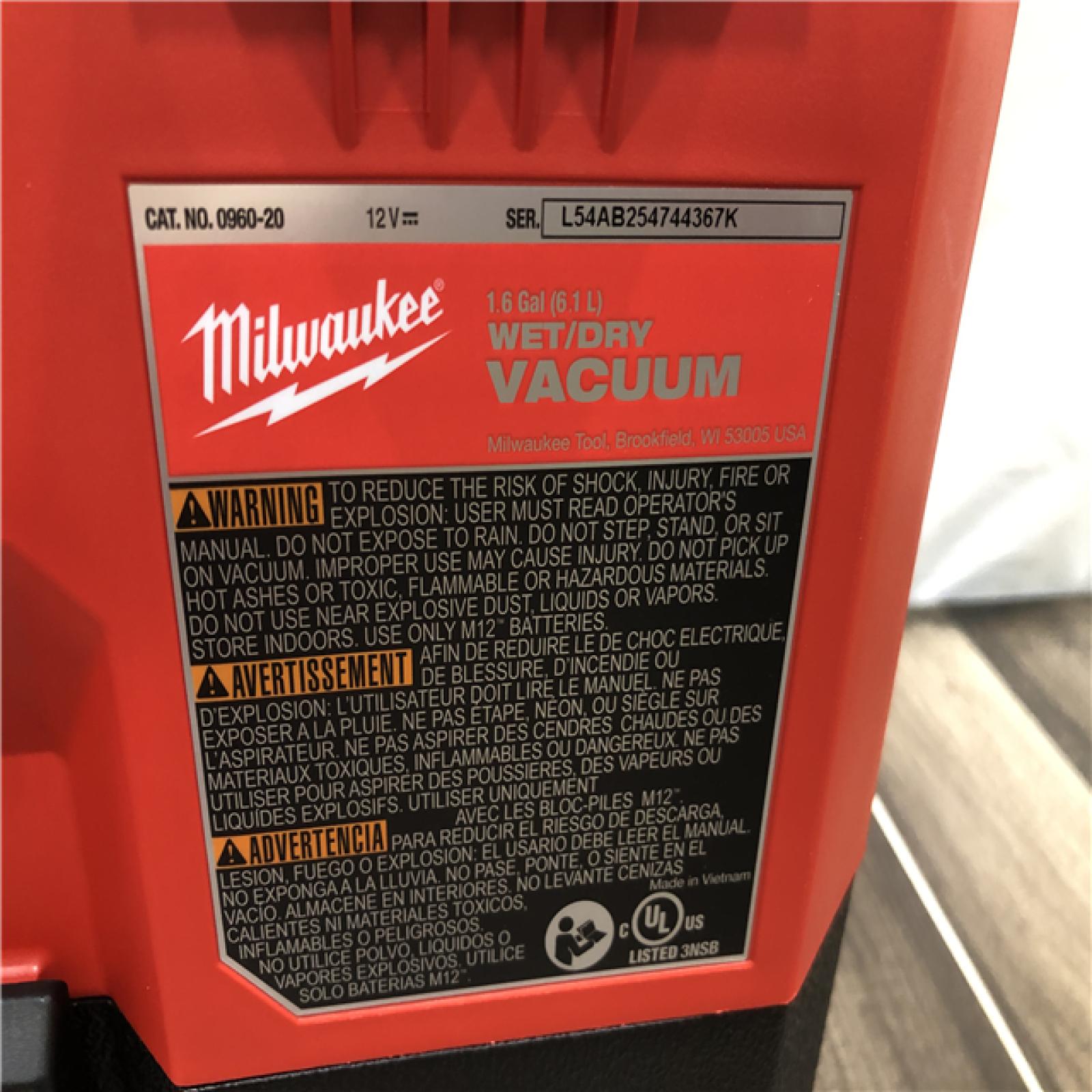 AS-IS Milwaukee  FUEL 12-Volt Lithium-Ion Cordless 1.6 Gal. Wet/Dry Vacuum (Vacuum-Only)