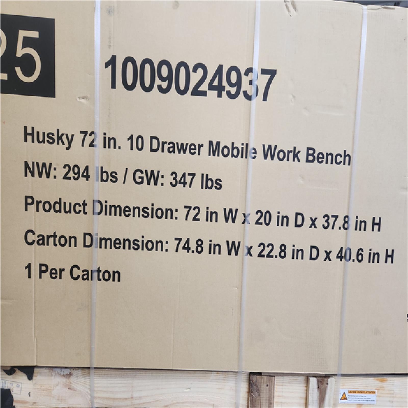 Phoenix NEW Husky Standard Duty 72 in. W x 20 in. D 10-Drawer Gloss Black Mobile Workbench Cabinet with Solid Wood Top (SEALED)