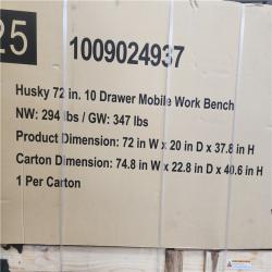 Phoenix NEW Husky Standard Duty 72 in. W x 20 in. D 10-Drawer Gloss Black Mobile Workbench Cabinet with Solid Wood Top (SEALED)