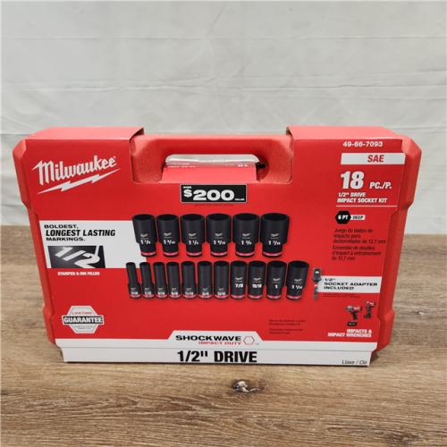 NEW Milwaukee 49-66-7093 SHOCKWAVE 1/2 in. Drive SAE Deep Well 6 Point Impact Socket Set (18-Piece)