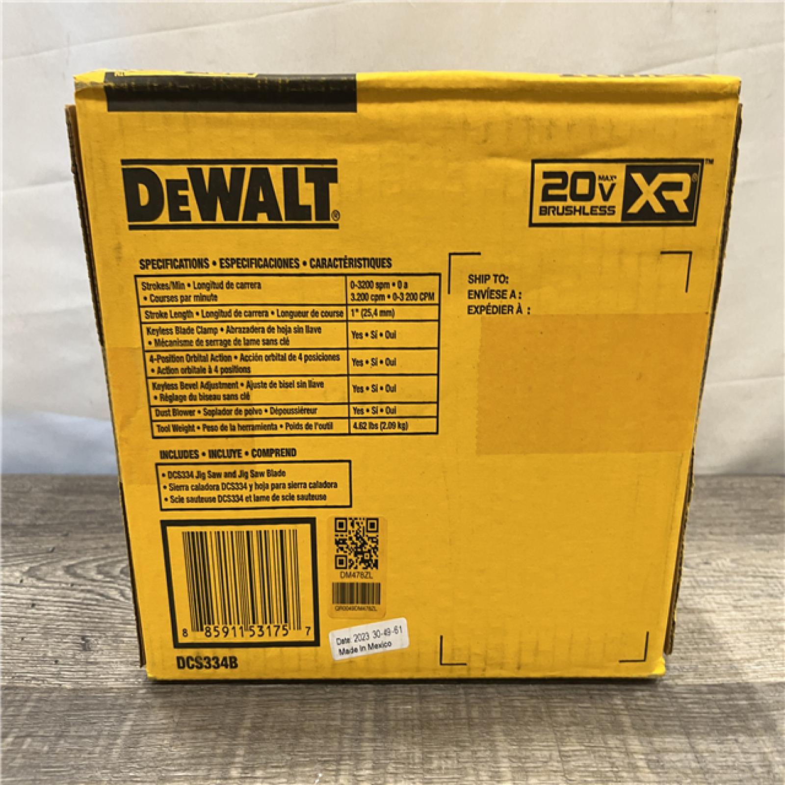 NEW - DEWALT 20V MAX XR Cordless Brushless Jigsaw (Tool Only)
