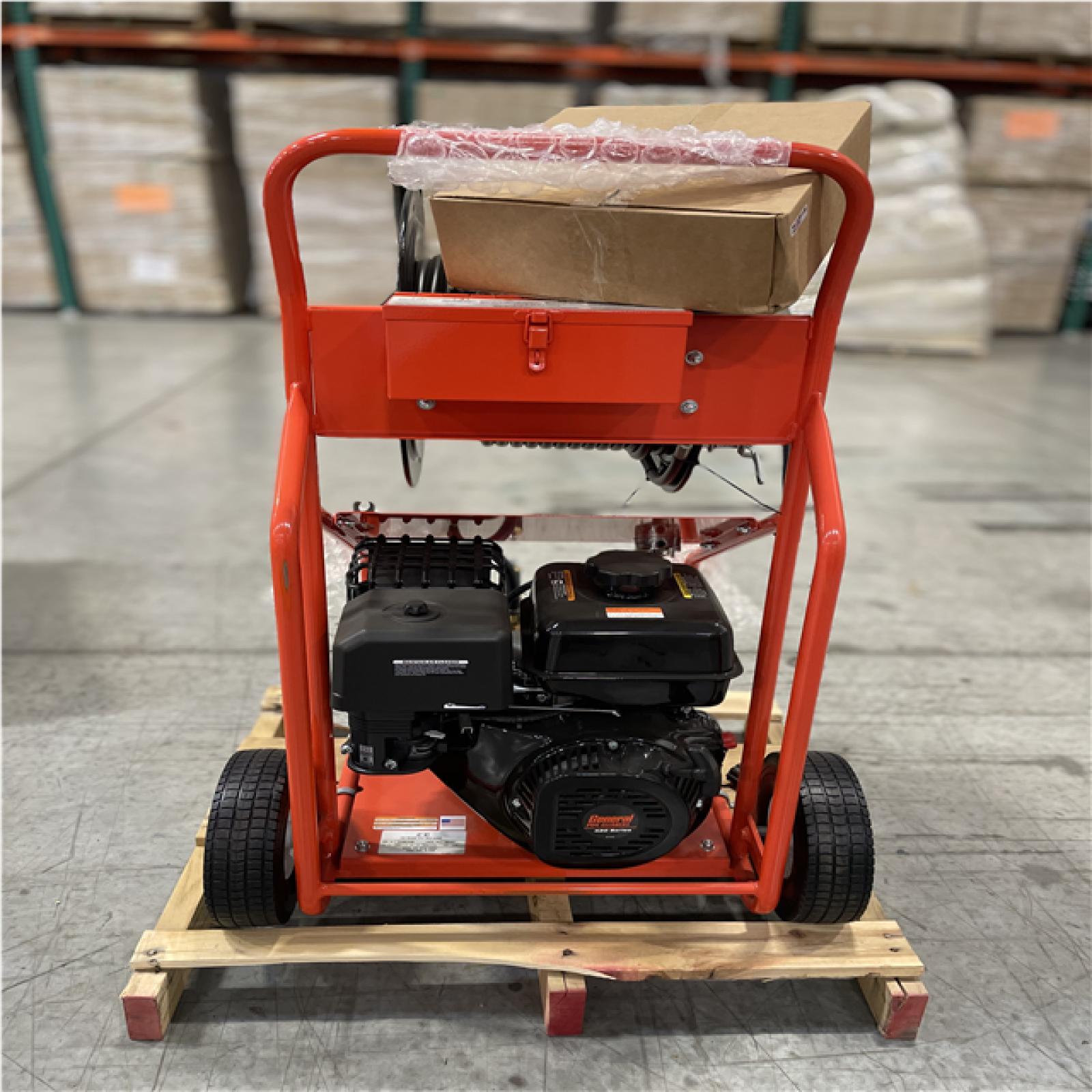 DALLAS LOCATION- AS-IS GENERAL WIRE Gas Water Jet w/ 200'x3/8 Hoses  Nozzle Set & Cleaning Tool