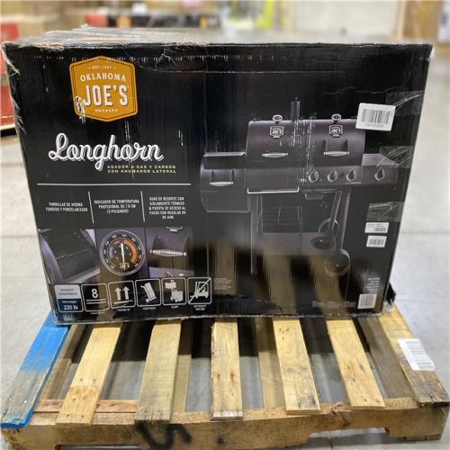 DALLAS LOCATION - OKLAHOMA JOE'S Longhorn Combo 3-Burner Charcoal and Gas Smoker Grill in Black with 1,060 sq. in. Cooking Space