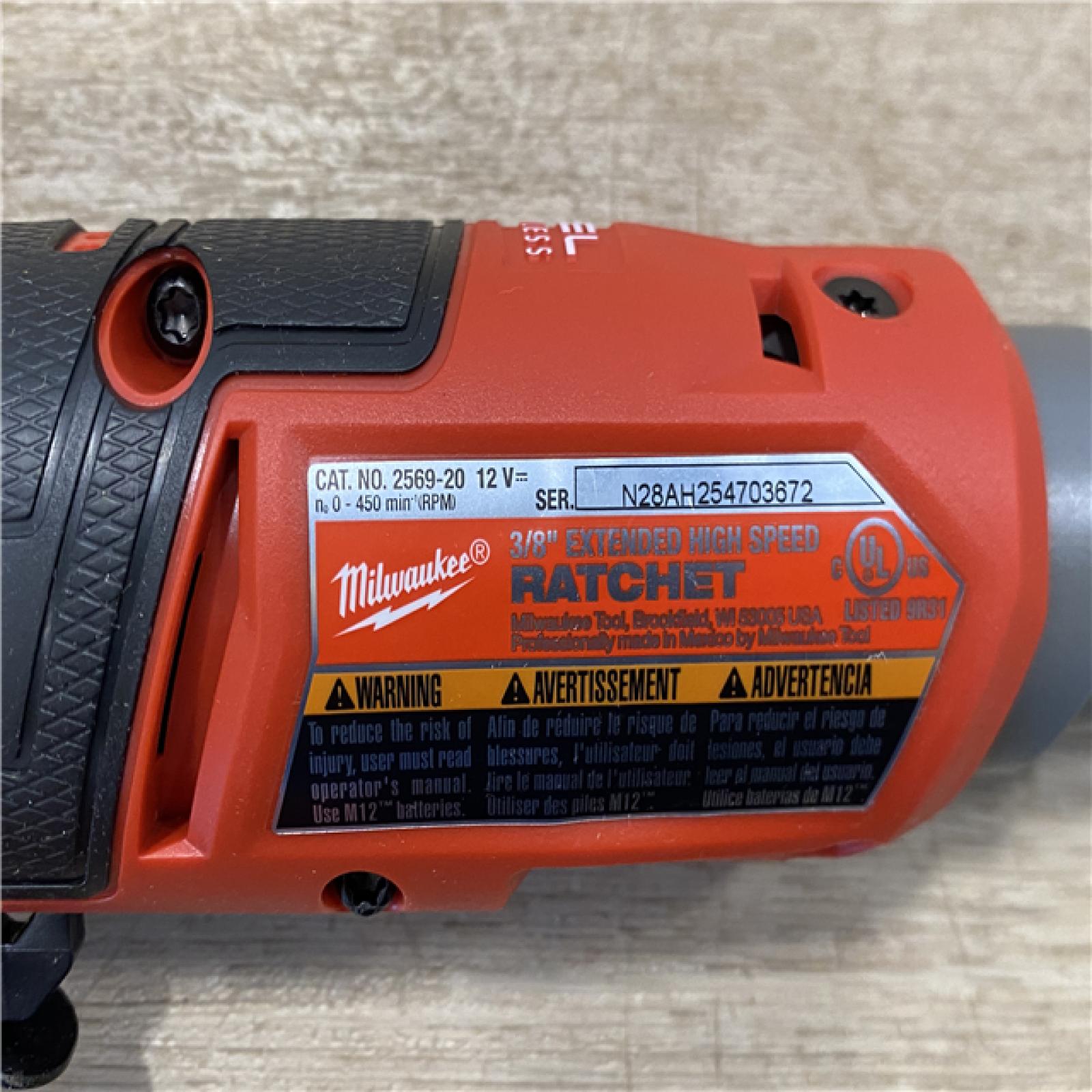 AS-IS Milwaukee FUEL 12V Lithium-Ion Brushless Cordless 3/8 in. Extended Reach High Speed Ratchet (Tool Only)