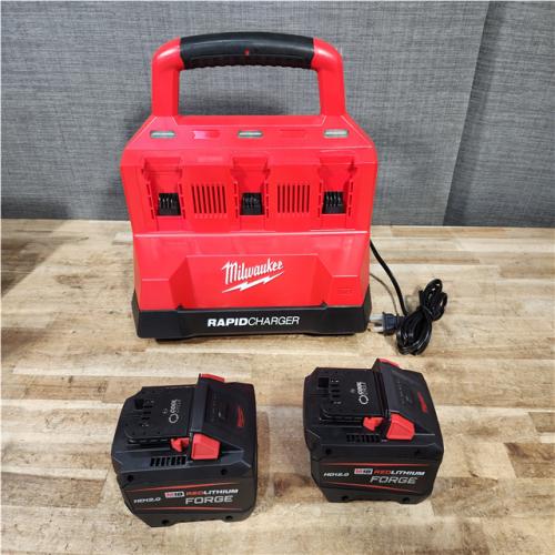 Houston Location AS-IS Milwaukee 18V Lithium-Ion REDLITHIUM FORGE Starter Kit with (2) 12.0 Ah Battery Pack and PACKOUT 6-Port Rapid Charger