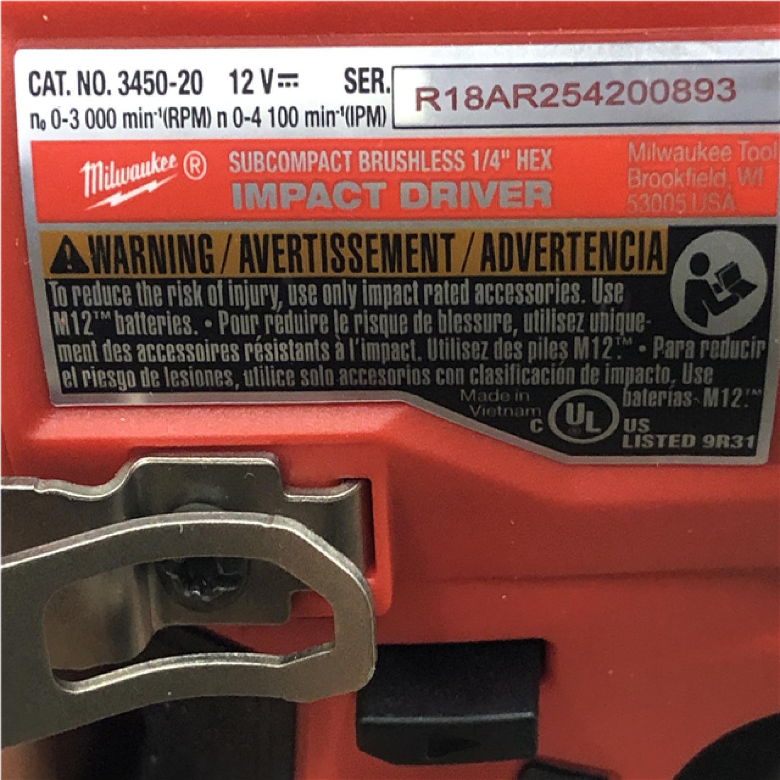 AS-IS Milwaukee 12-Volt Lithium-Ion Compact Brushless Cordless 1/4 in. Impact Driver Kit