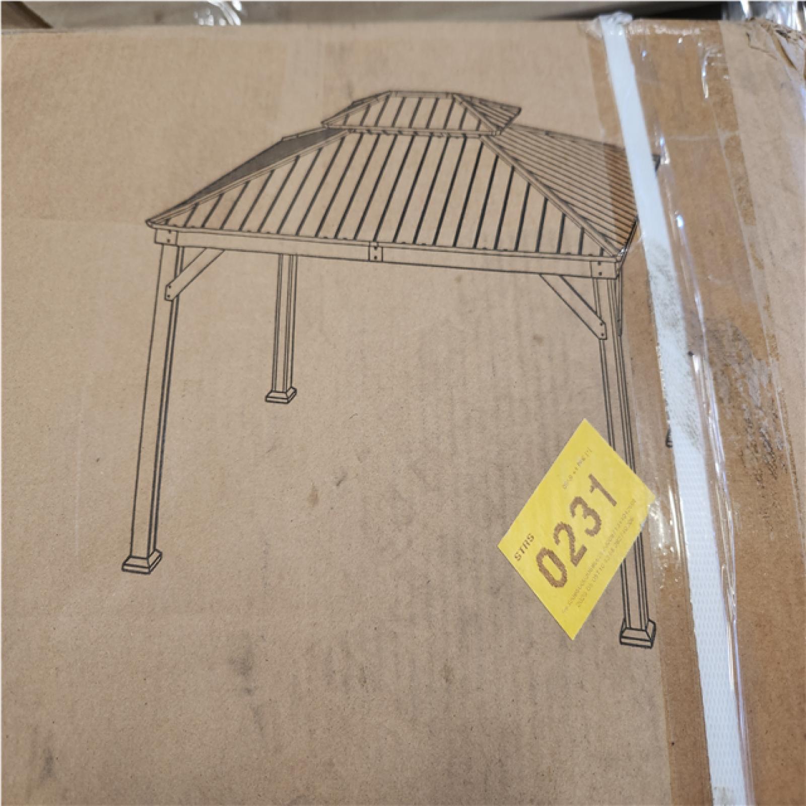 Phoenix AS-IS Sizzim 10 ft. x 12 ft. Outdoor Cedar Wood Frame Double Galvanized Steel Roof Gazebo with Ceiling Hook