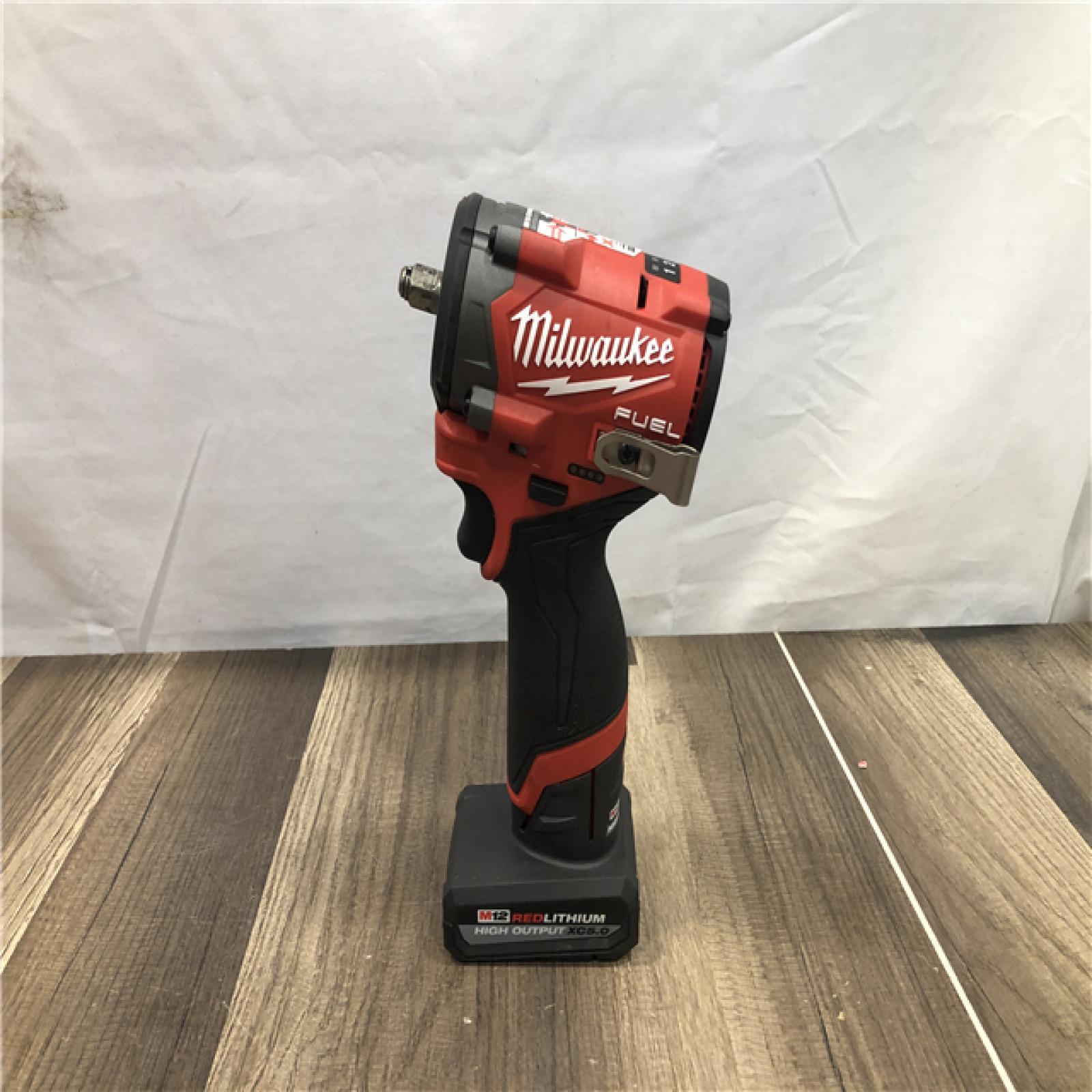 AS-IS Milwaukee FUEL 12V Li-Ion Brushless Cordless Stubby 3/8 in. Impact Wrench Kit