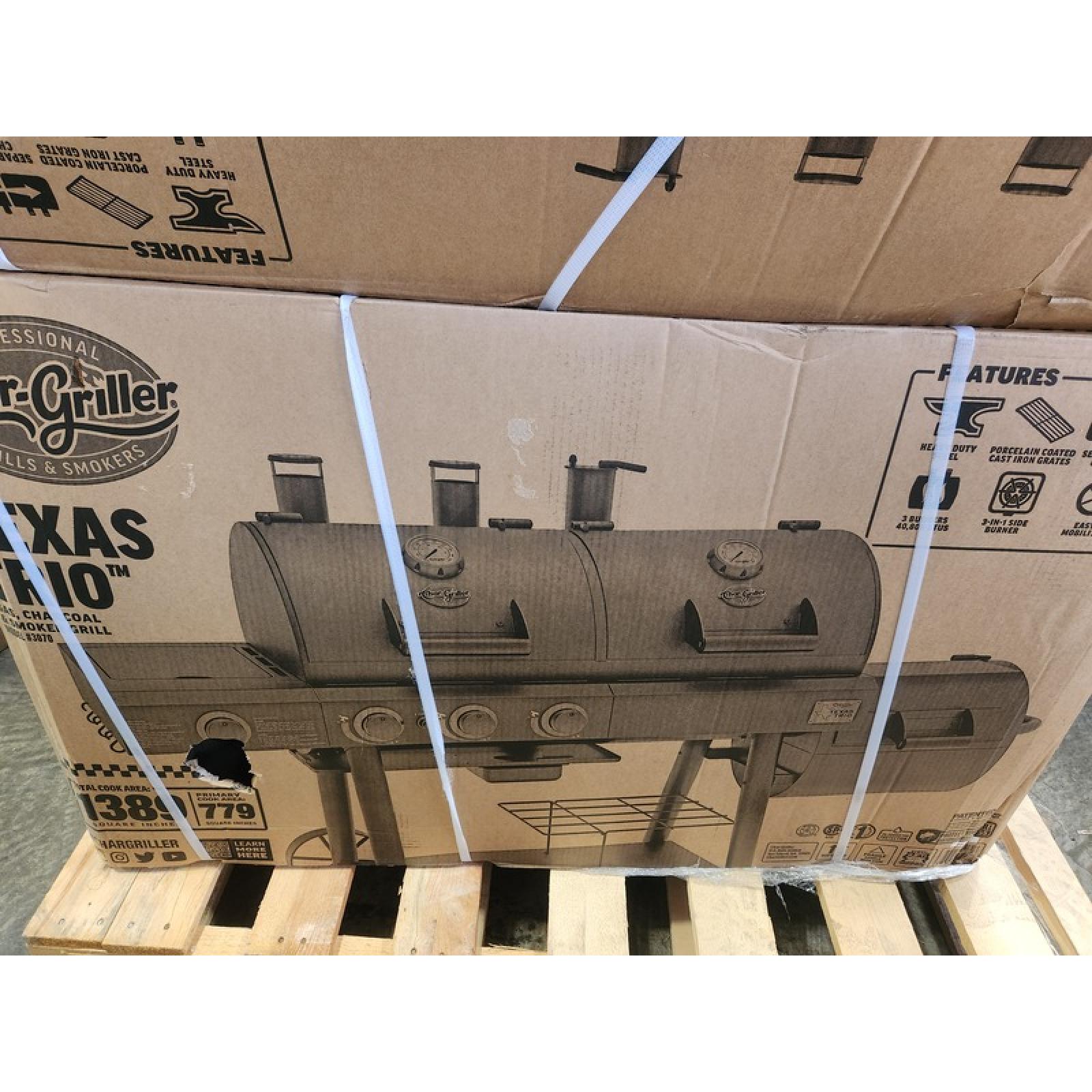 Phoenix NEW Char-Griller Texas Trio 4-Burner Dual Fuel Grill with Smoker in Black