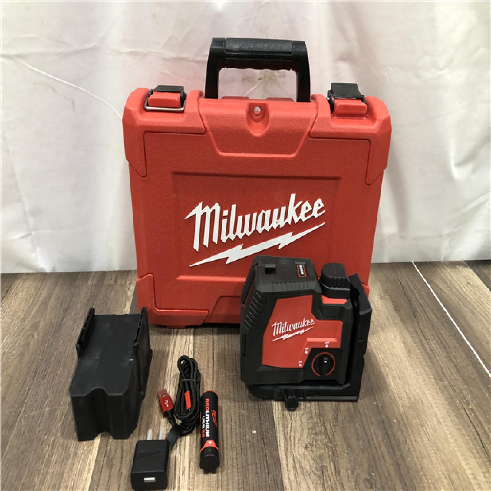 AS-IS Milwaukee Green 100 ft. Cross Line and Plumb Points Rechargeable Laser Level Kit