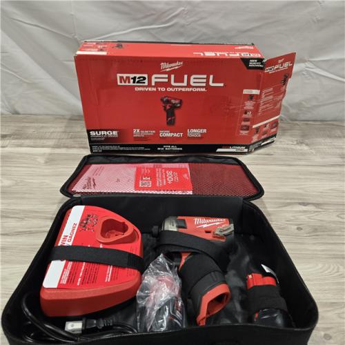 LIKE NEW- Milwaukee M12 FUEL SURGE 12V Lithium-Ion Brushless Cordless 1/4 in. Hex Impact Driver Compact Kit W/Two 2.0Ah Batteries, Bag