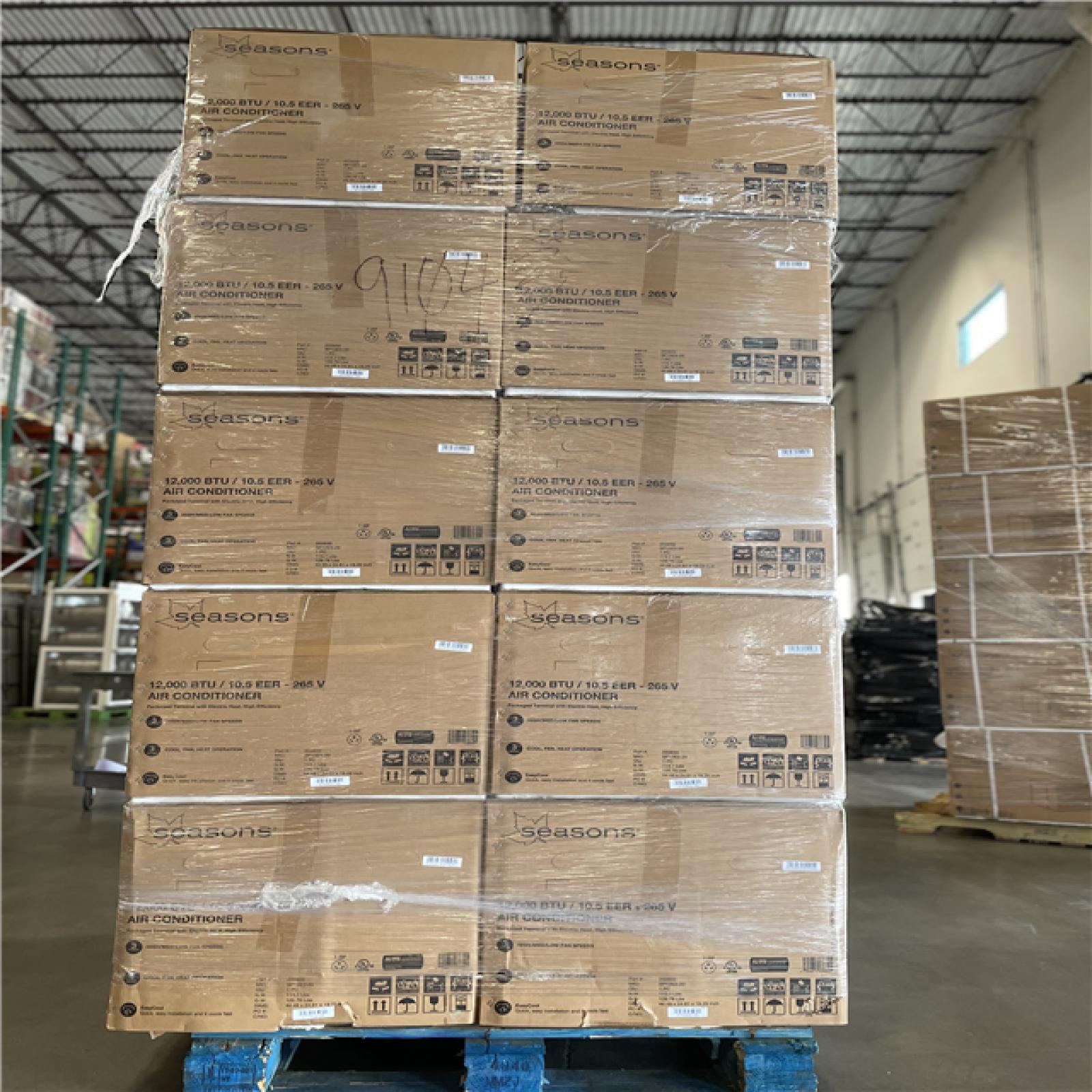 DALLAS LOCATION - AS-IS SEASONS 12 000 BTU 265V AIR CONDITIONER PALLET-(10 UNITS)
