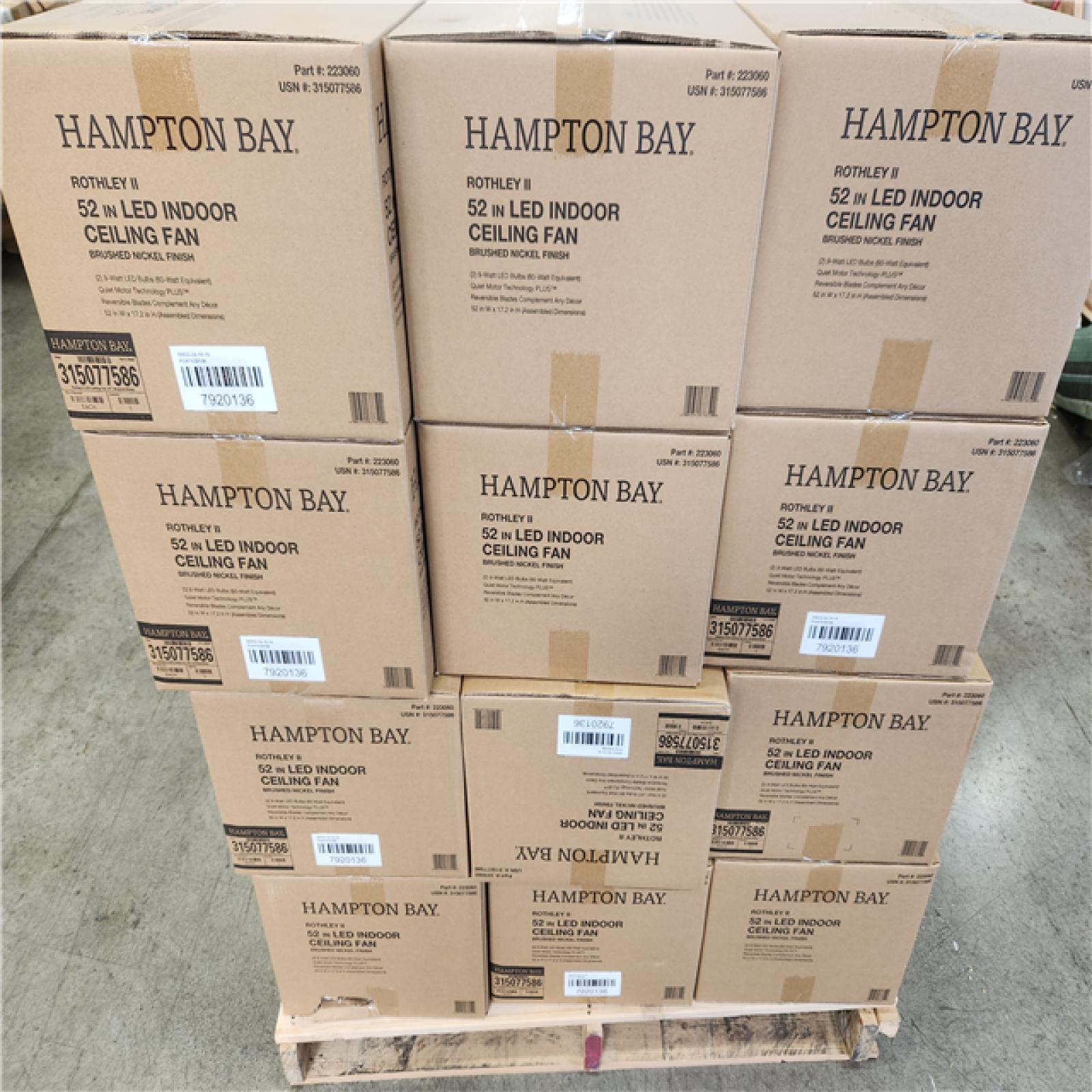 Phoenix NEW Hampton Bay Rothley II 52 in. Indoor LED Bronze Ceiling Fan with Light Kit  Downrod  Reversible Motor and Reversible Blades Pallet 24 Count (SEALED)