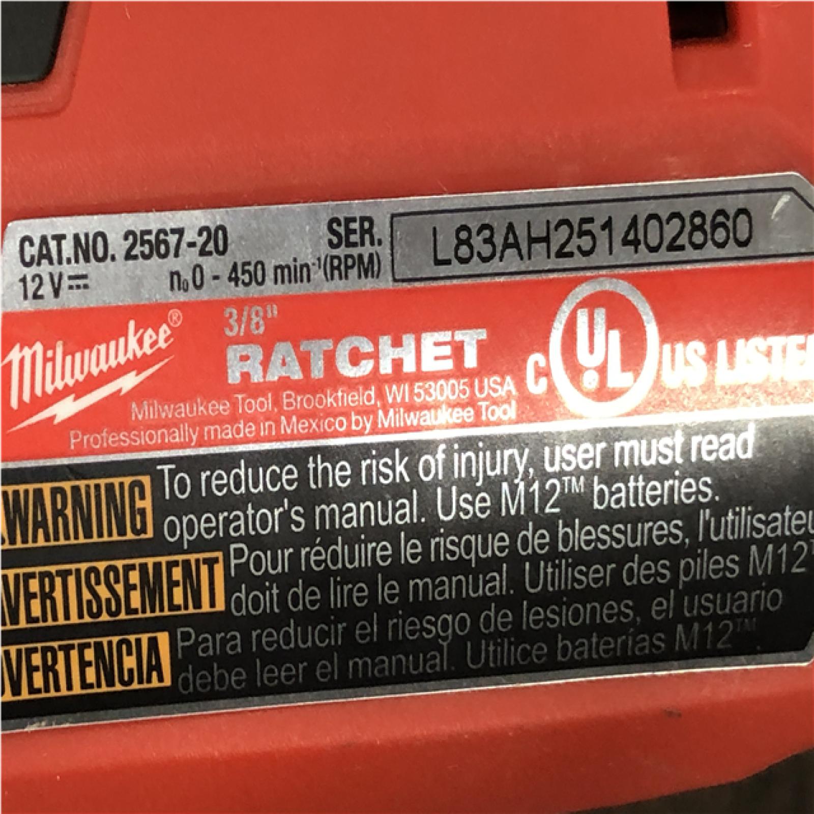 AS-IS Milwaukee FUEL 12-Volt Lithium-Ion Brushless Cordless High Speed 3/8 in. Ratchet (Tool-Only)