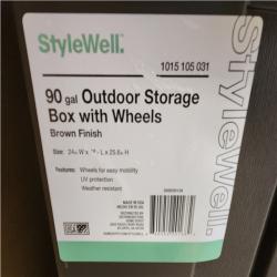 Phoenix LIKE NEW StyleWell 90 Gal. Resin Deck Box with Wheels in Brown Pallet of 8 (RV: $639)