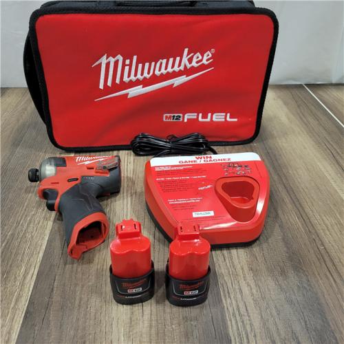 AS-IS Milwaukee M12 FUEL SURGE 12V Lithium-Ion Brushless Cordless 1/4 in. Hex Impact Driver Compact Kit W/Two 2.0Ah Batteries, Bag