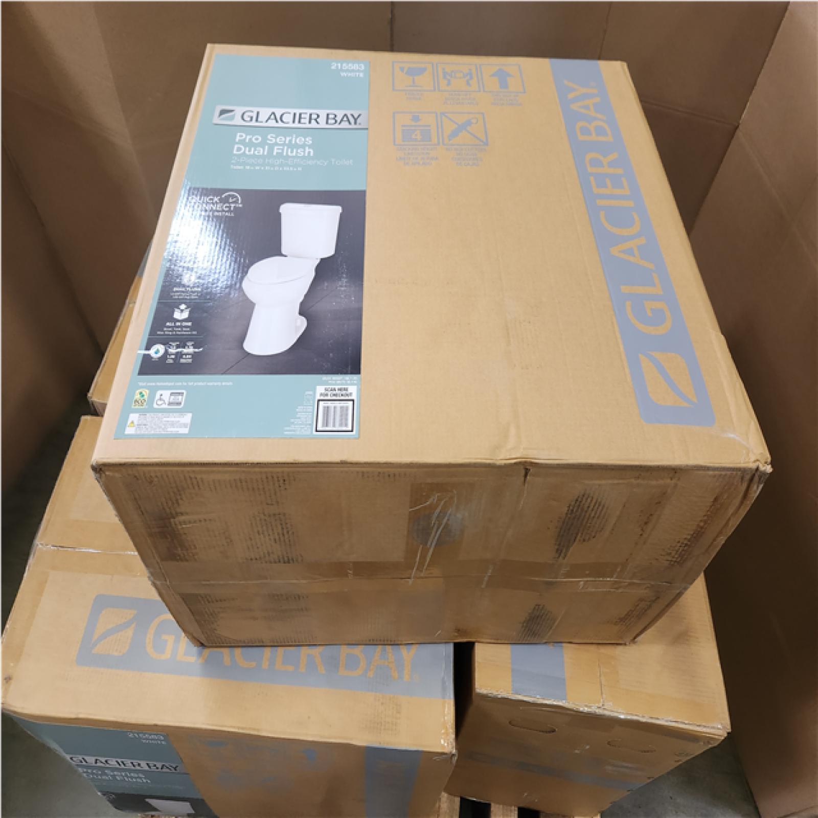 Phoenix NEW Glacier Bay 12 in. Rough In 2-Piece 1.0 GPF/1.28 GPF Dual Flush Elongated Toilet in White, Seat Included Pallet of 4