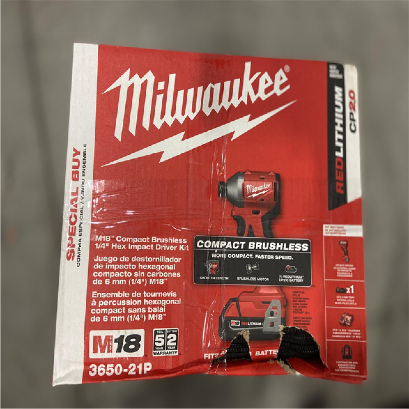 NEW! - Milwaukee M18 18-Volt Lithium-Ion Compact Brushless Cordless 1/4 in. Impact Driver Kit - 2 UNITS