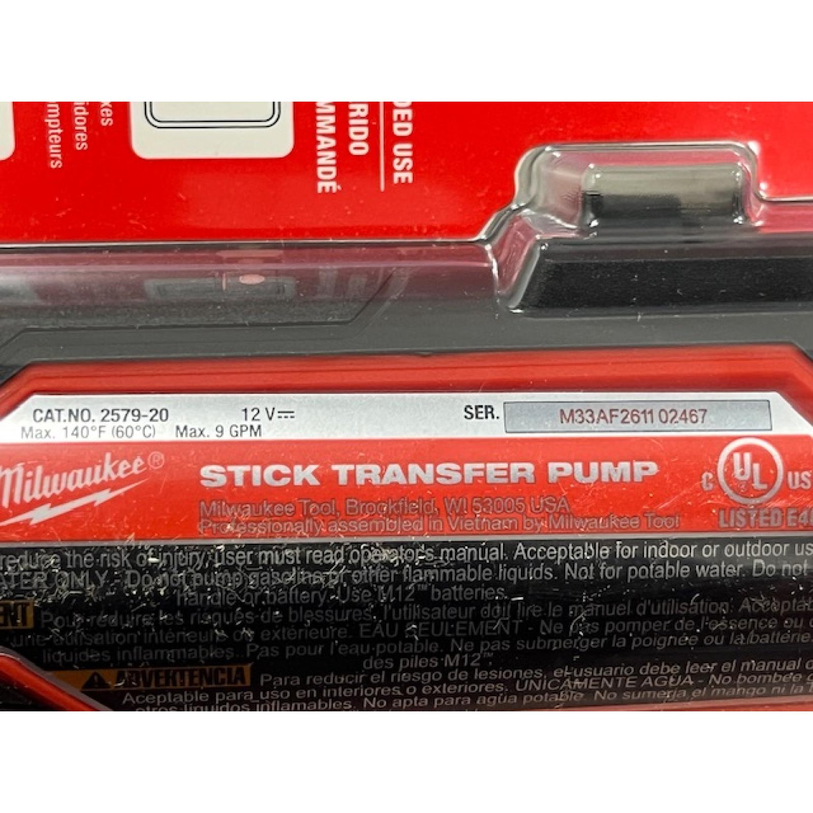 NEW - Milwaukee 12-Volt Lithium-Ion Cordless 9 GPM 0 hp. Submersible Stick Water Transfer Pump (Tool Only)