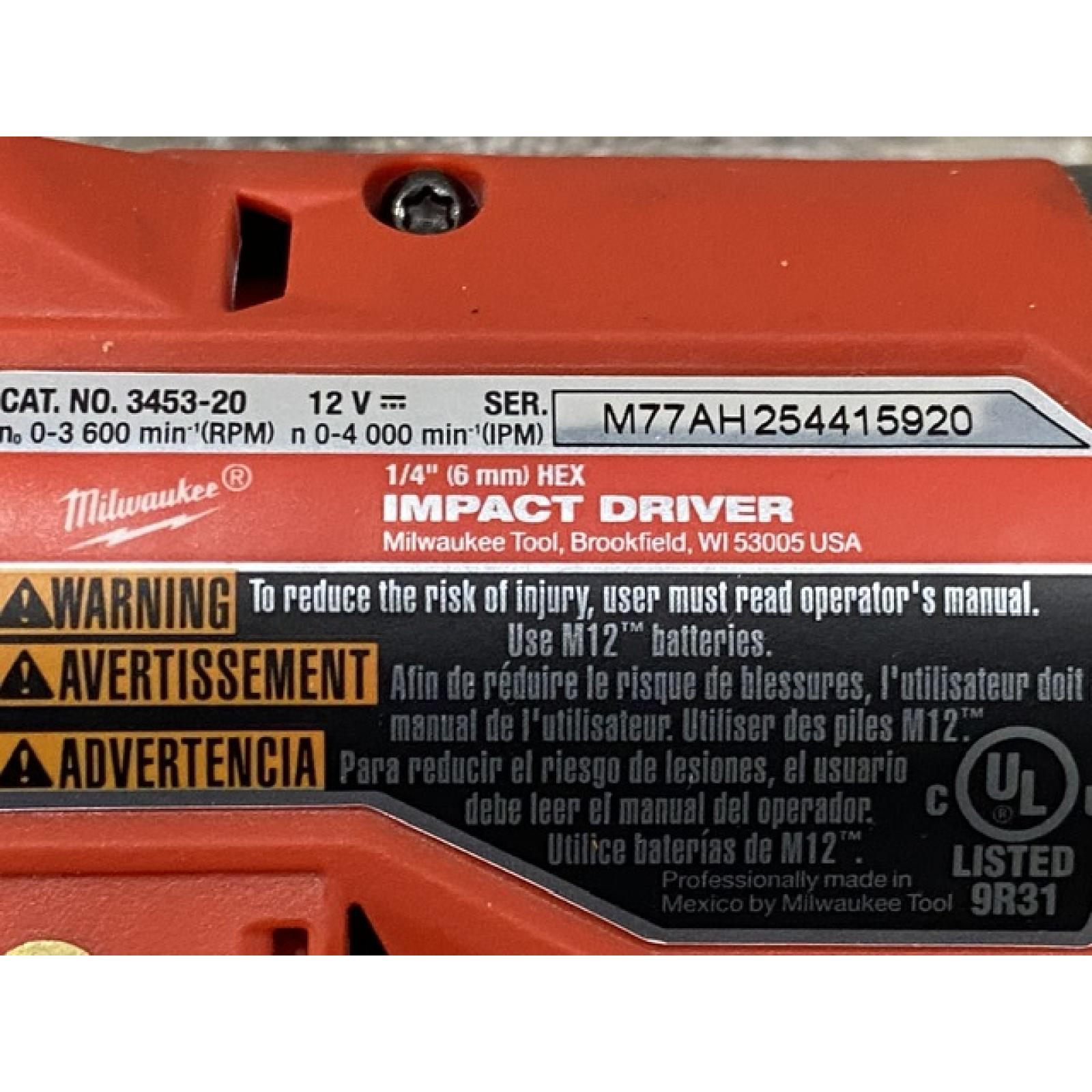 AS-IS Milwaukee FUEL 12V Lithium-Ion Brushless Cordless 1/4 in. Hex Impact Driver (Tool-Only)