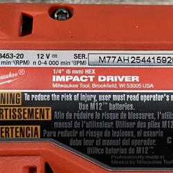 AS-IS Milwaukee FUEL 12V Lithium-Ion Brushless Cordless 1/4 in. Hex Impact Driver (Tool-Only)