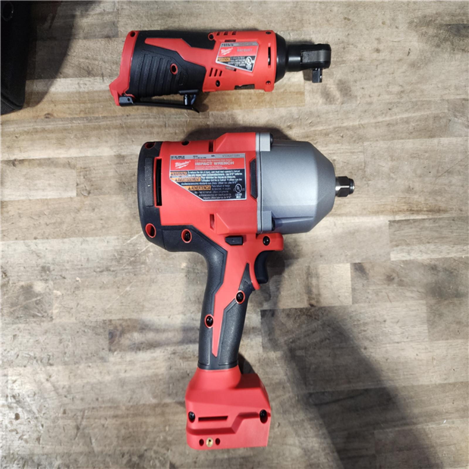HOUSTON LOCATION - AS-IS Milwaukee 12/18V Lithium-Ion Cordless 3/8 in. Ratchet and 1/2 in. High Torque Impact Wrench with Friction Ring Combo Kit