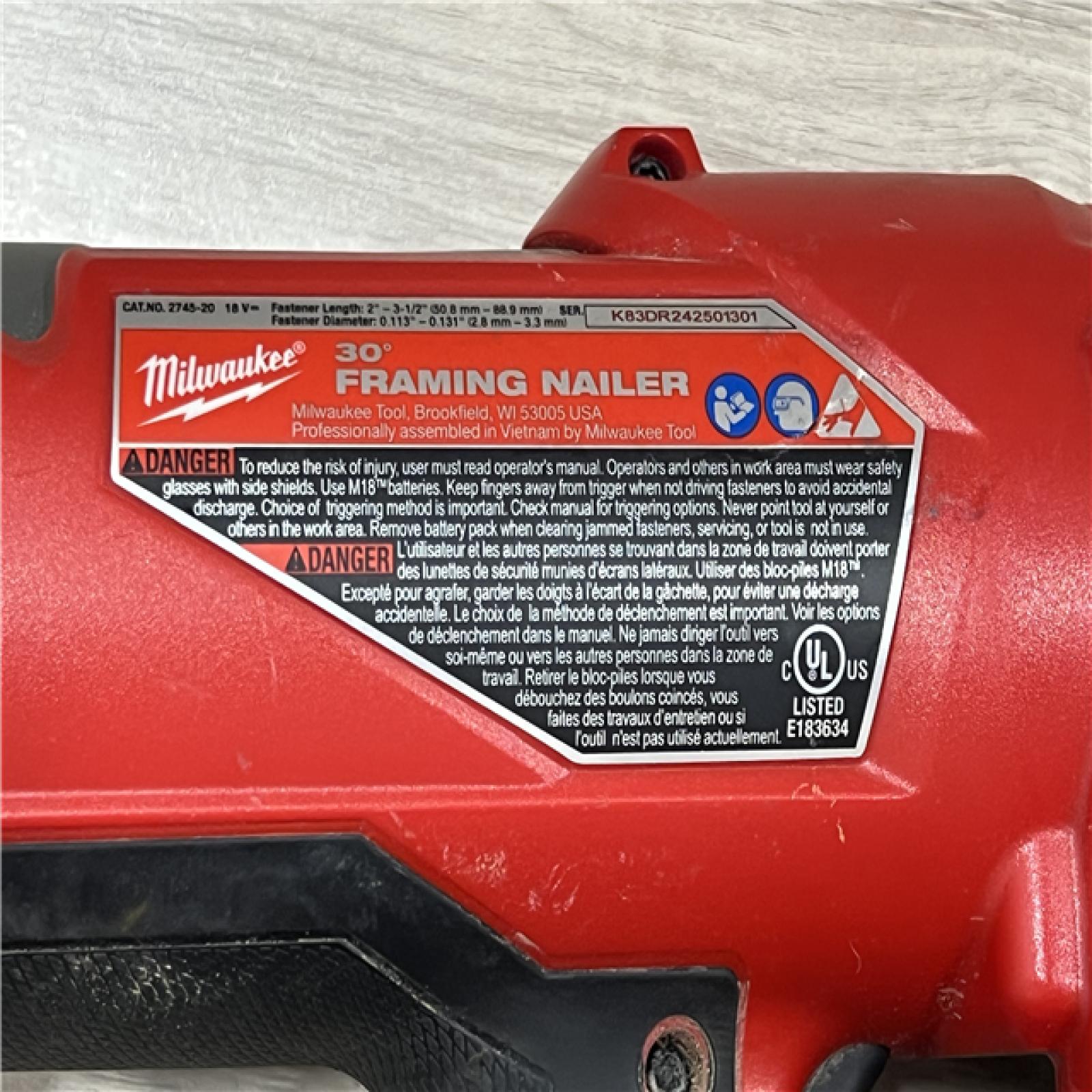 AS-IS Milwaukee FUEL 3-1/2 in. 18-Volt 30-Degree Lithium-Ion Brushless Cordless Framing Nailer (Tool-Only)