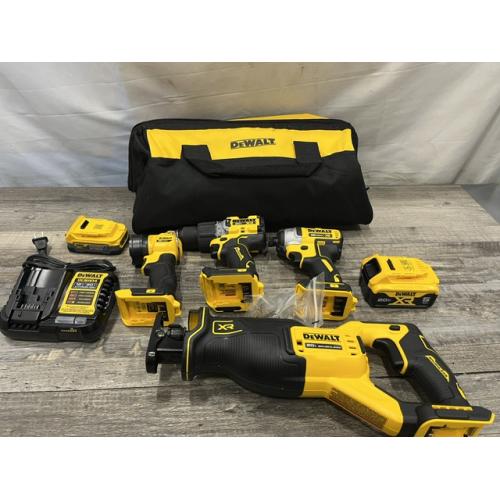 AS-IS Dewalt DCK449E1P1 20V MAX XR Brushless Lithium-Ion 4-Tool Combo Kit with (1) 1.7 Ah and (1) 5 Ah Battery