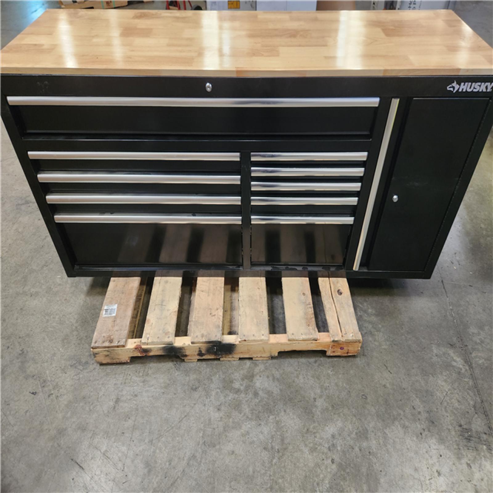 Phoenix NEW Husky Standard Duty 72 in. W x 20 in. D 10-Drawer Gloss Black Mobile Workbench Cabinet with Solid Wood Top