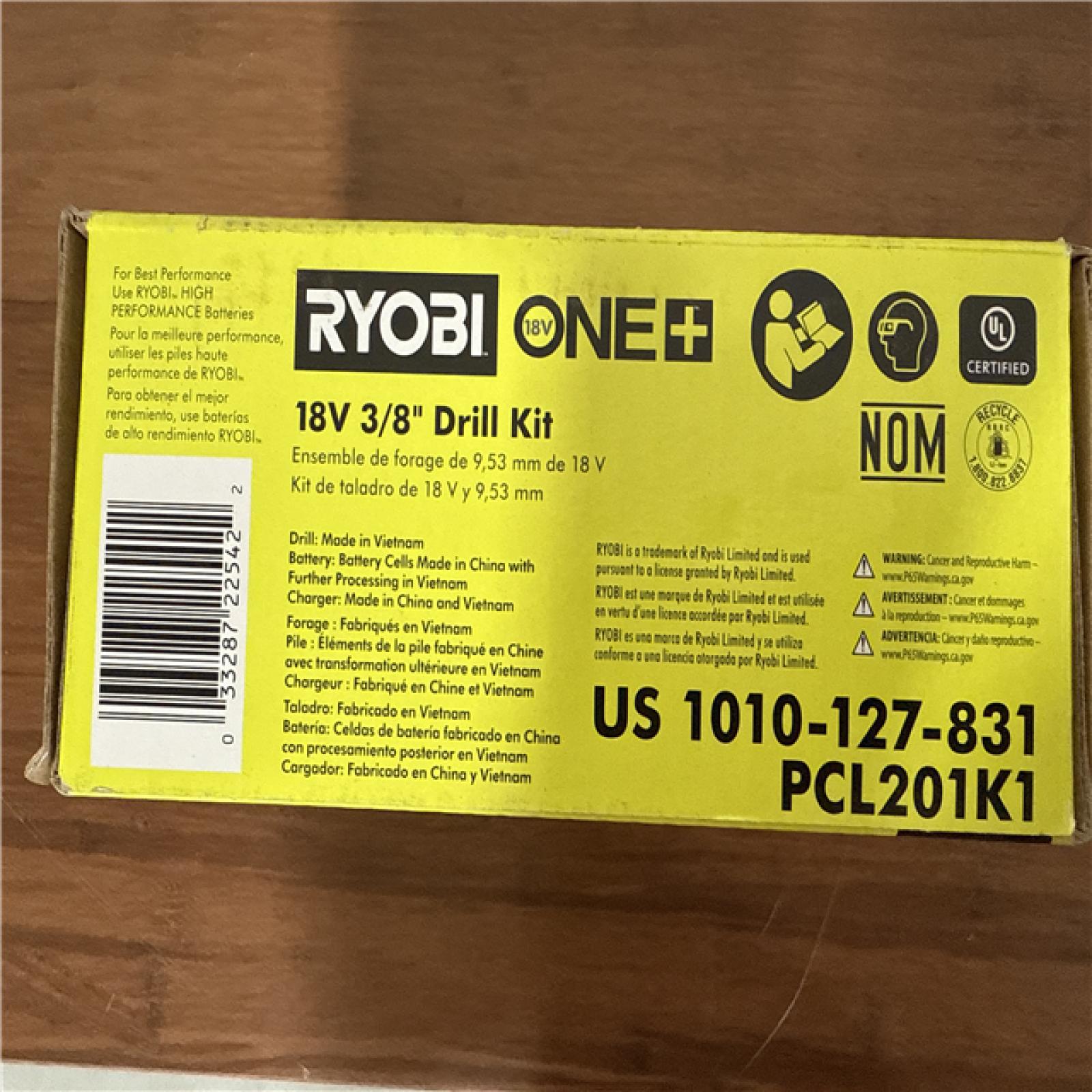 California NEW Ryobi One+ 18V 3/8 Drill Kit, Includes (1) Battery & Charger