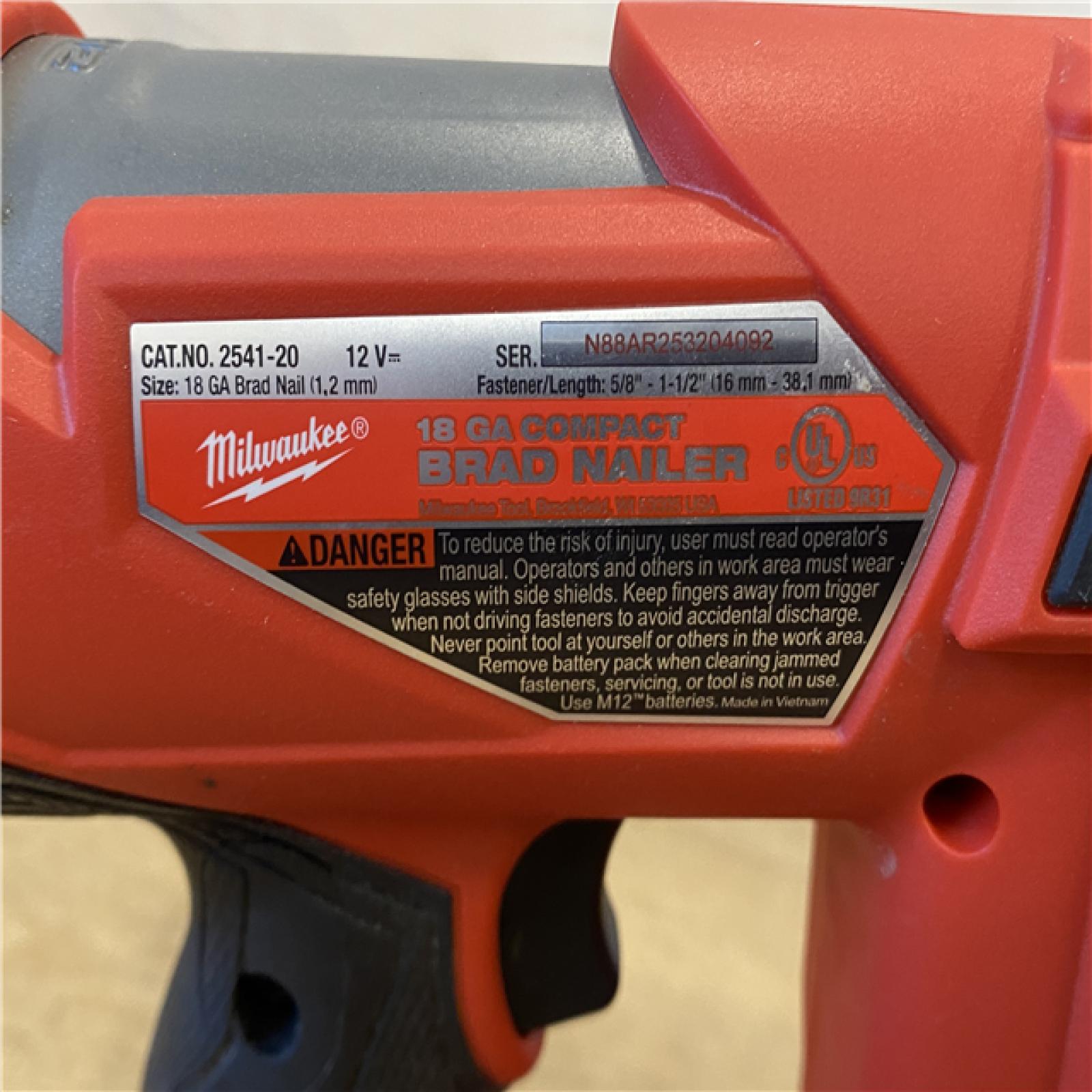 AS-IS Milwaukee FUEL 12-Volt Lithium-Ion Brushless Cordless 18-Gauge 1-1/2 in. Compact Brad Nailer (Tool Only)