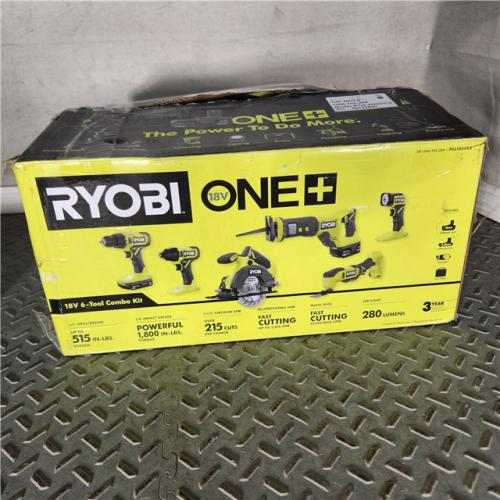 Houston location- AS-IS RYOBI ONE+ 18V Cordless 6-Tool Combo Kit with 1.5 Ah Battery  4.0 Ah Battery  and Charger