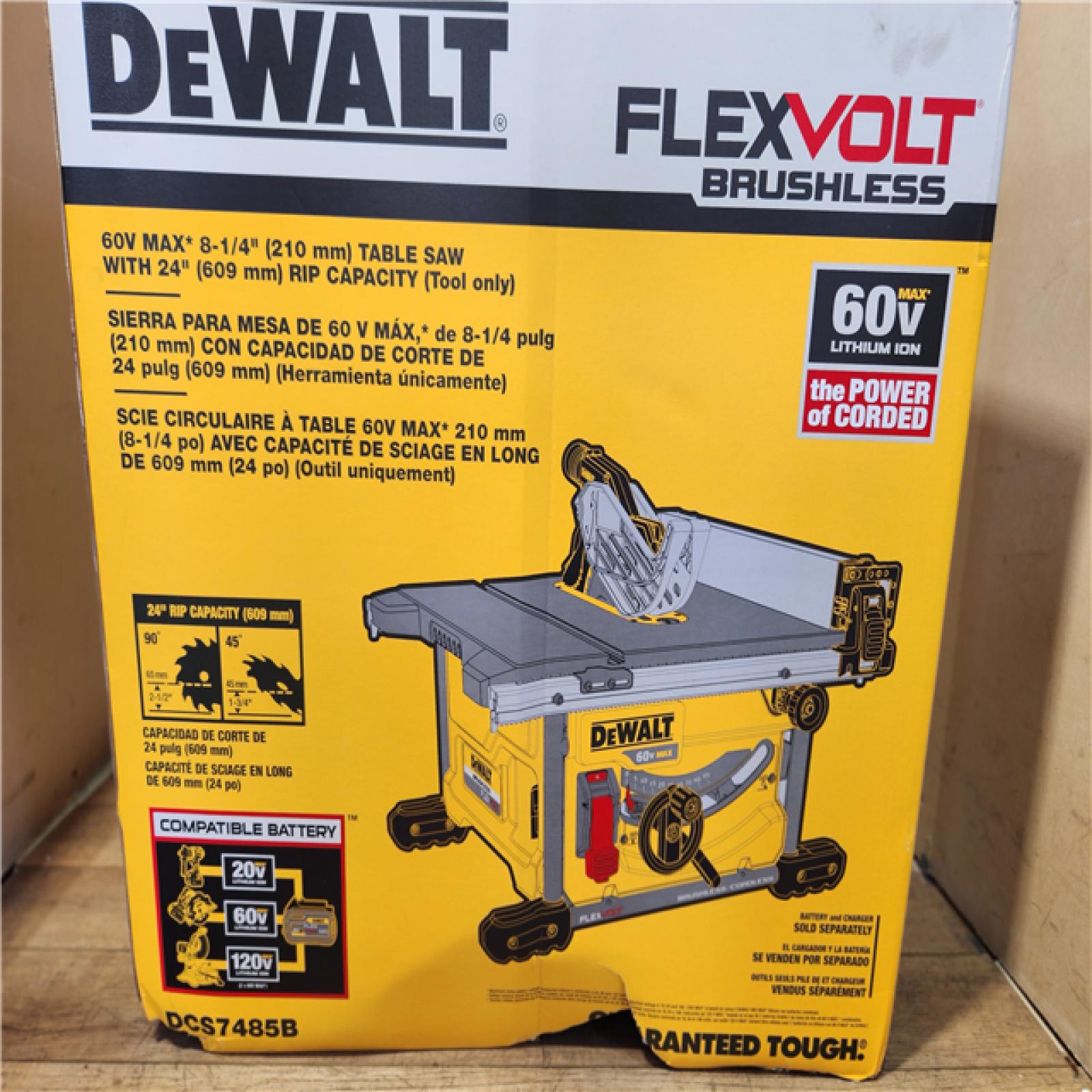 Houston Location - DEWALT 60V MAX FLEXVOLT Lithium-Ion Cordless Brushless 8-1/4-inch Table Saw - Appears IN NEW Condition