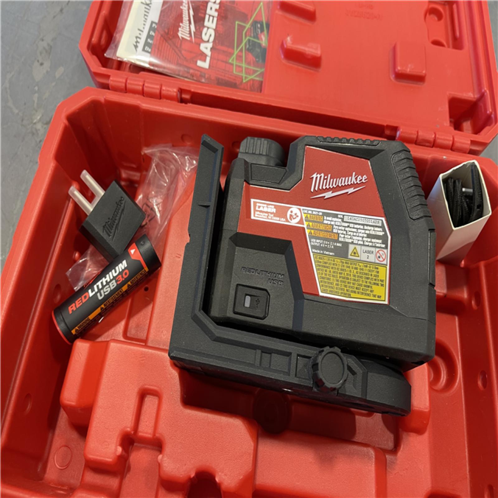 AS-IS - Milwaukee 100 Ft. REDLITHIUM Lithium-Ion USB Green Rechargeable Cross Line Laser Level with Charger