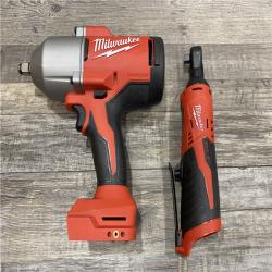 AS-IS Milwaukee 12/18V Lithium-Ion Cordless 3/8 in. Ratchet and 1/2 in. High Torque Impact Wrench with Friction Ring Combo Kit