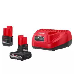 NEW! - Milwaukee M12 12-Volt Lithium-Ion High Output 5.0 Ah and 2.5 Ah Battery Packs and Charger Starter Kit
