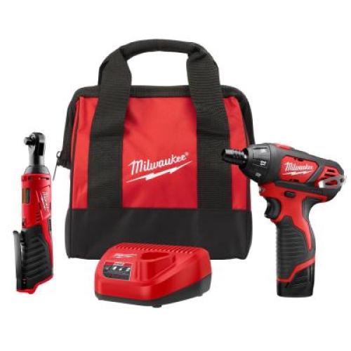 NEW - Milwaukee 12V Lithium-Ion Cordless 3/8 in. Ratchet and Screwdriver Combo Kit