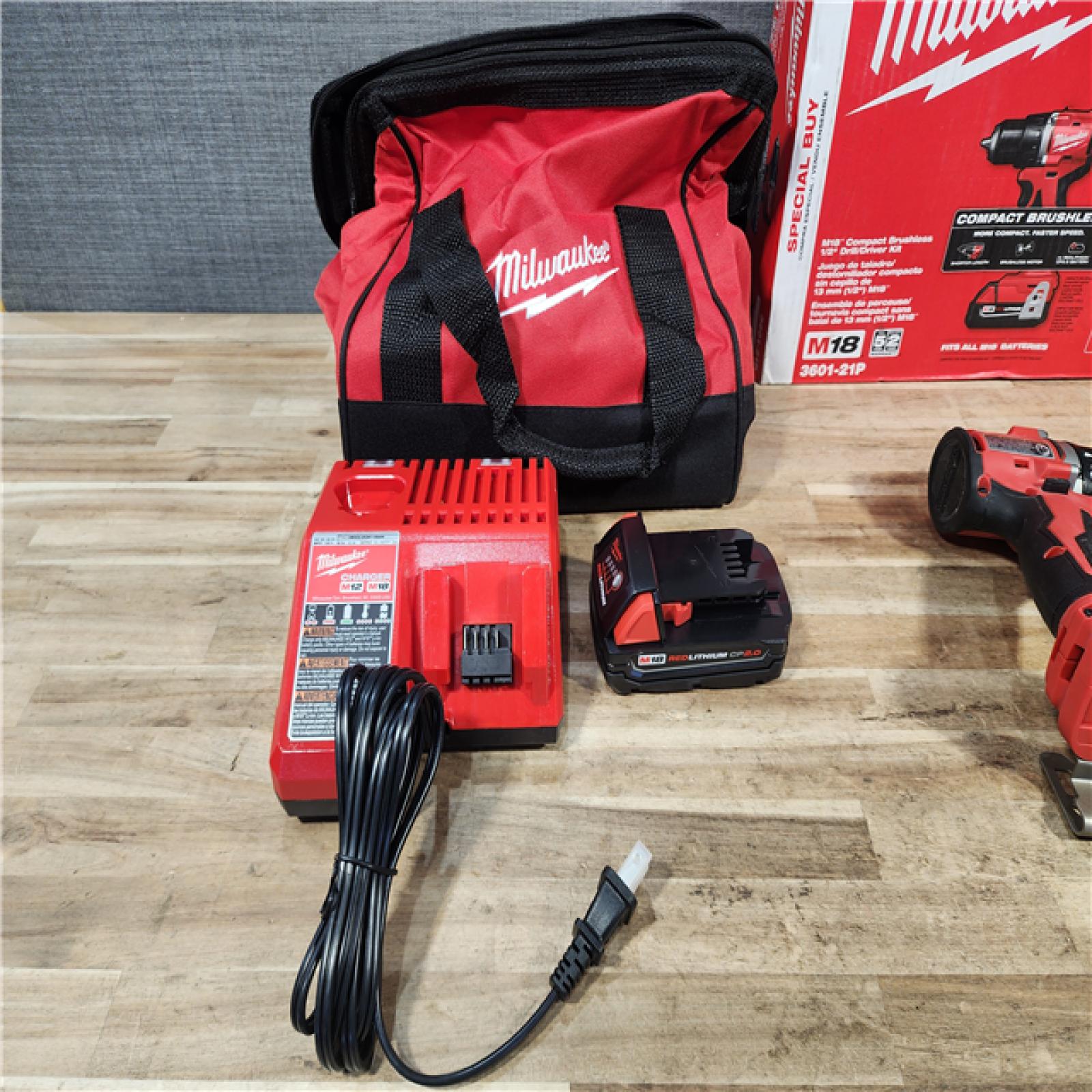 HOUSTON LOCATION - AS - IS Milwaukee 18V Lithium-Ion Brushless Cordless 1/2 in. Compact Drill/Driver with kit