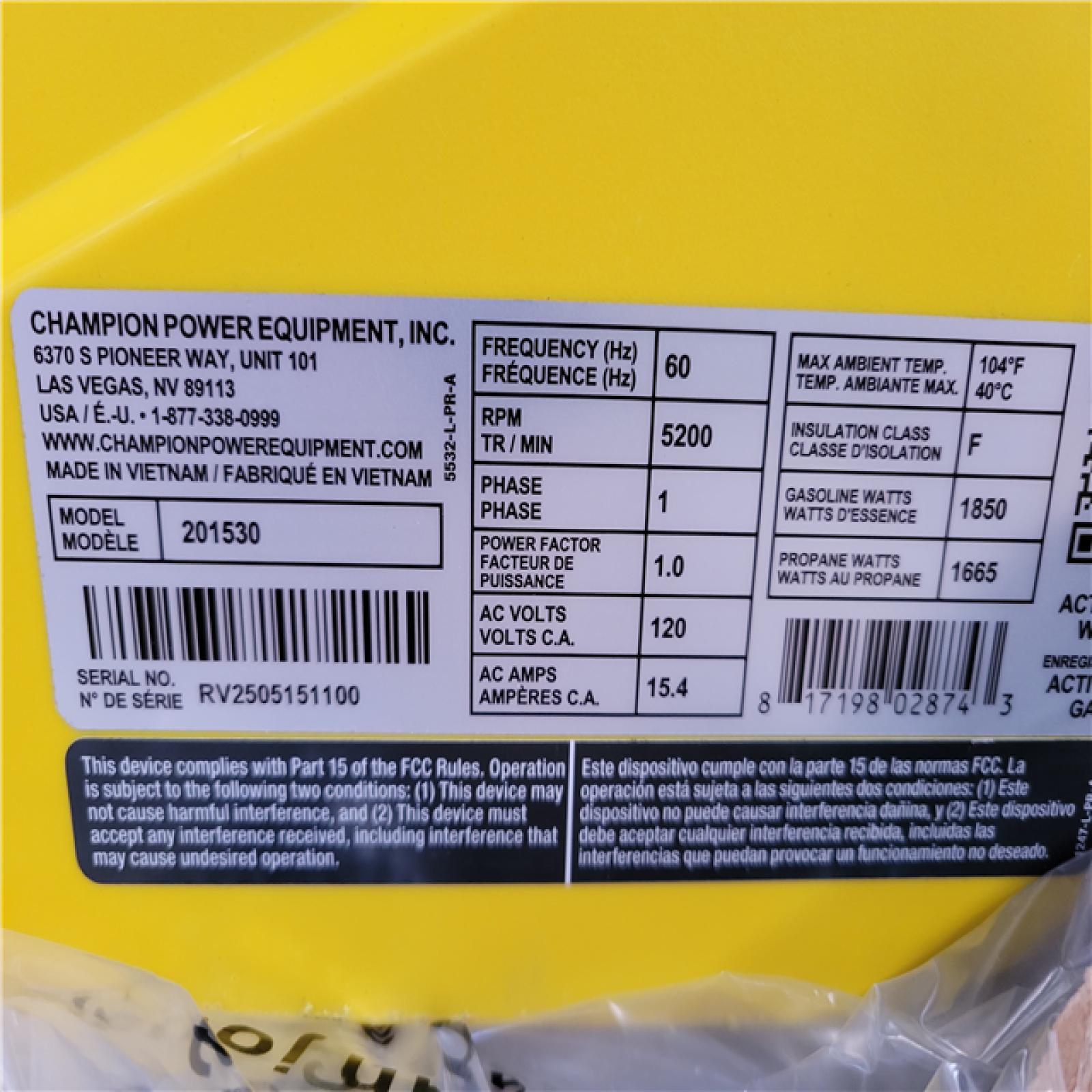CALIFORNIA AS-IS CHAMPION PORTABLE GENERATOR
