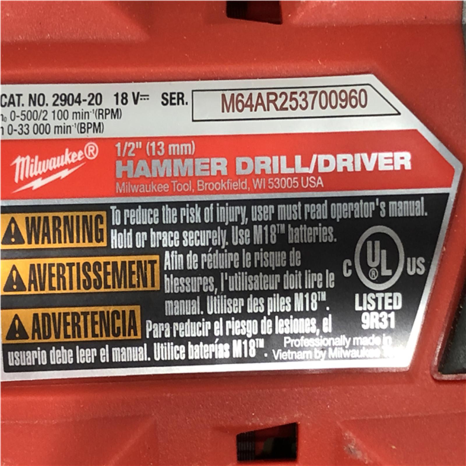 AS-IS Milwaukee FUEL 18V Lithium-Ion Brushless Cordless 1/2 in. Hammer Drill/Driver (Tool-Only)